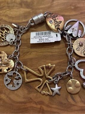 Chicos antiqued/distressed look  mixed Metal Charm Bracelet - Gold & Silver